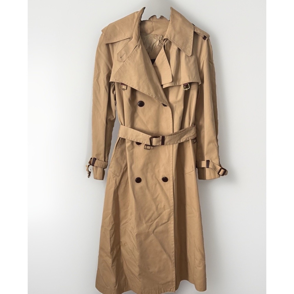 VTG Etienne Aigner Tan Double Breasted Trench Coat Size 10 WITH LINER and Belt